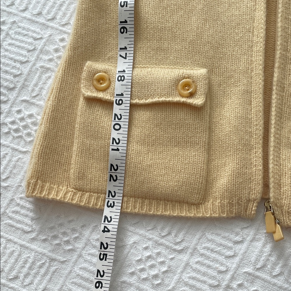100% Cashmere knit Women's yellow Zip-Up Jacket 4 button pockets - Picture 15 of 17